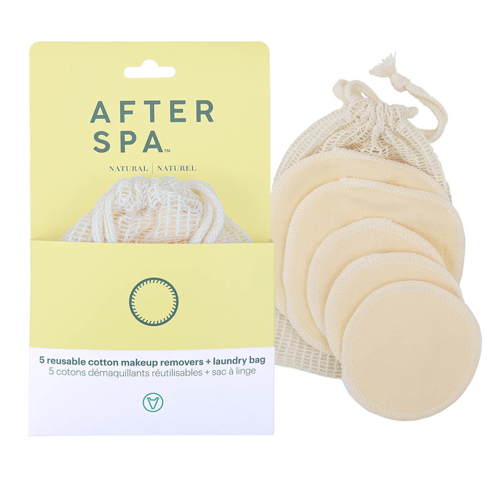 Afterspa Reusable Organic Cotton Rounds with a reusable laundry bag