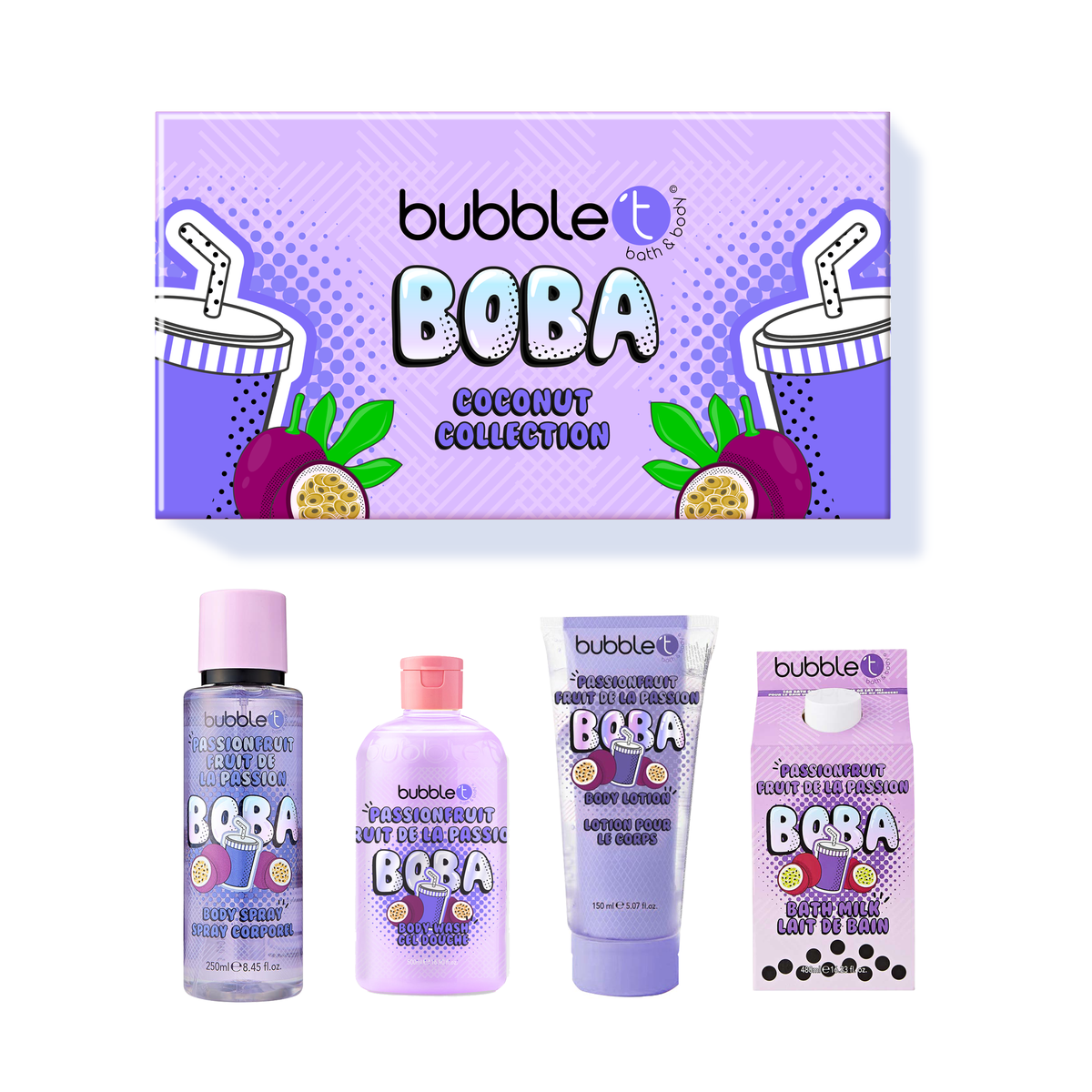 Bubble T Passionfruit Boba Tea bath and body gift set