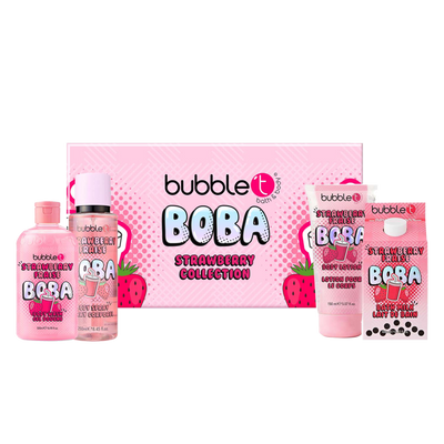 Bubble T Boba Tea Strawberry Gift Set with body spray, bath milk, shower gel and body lotion