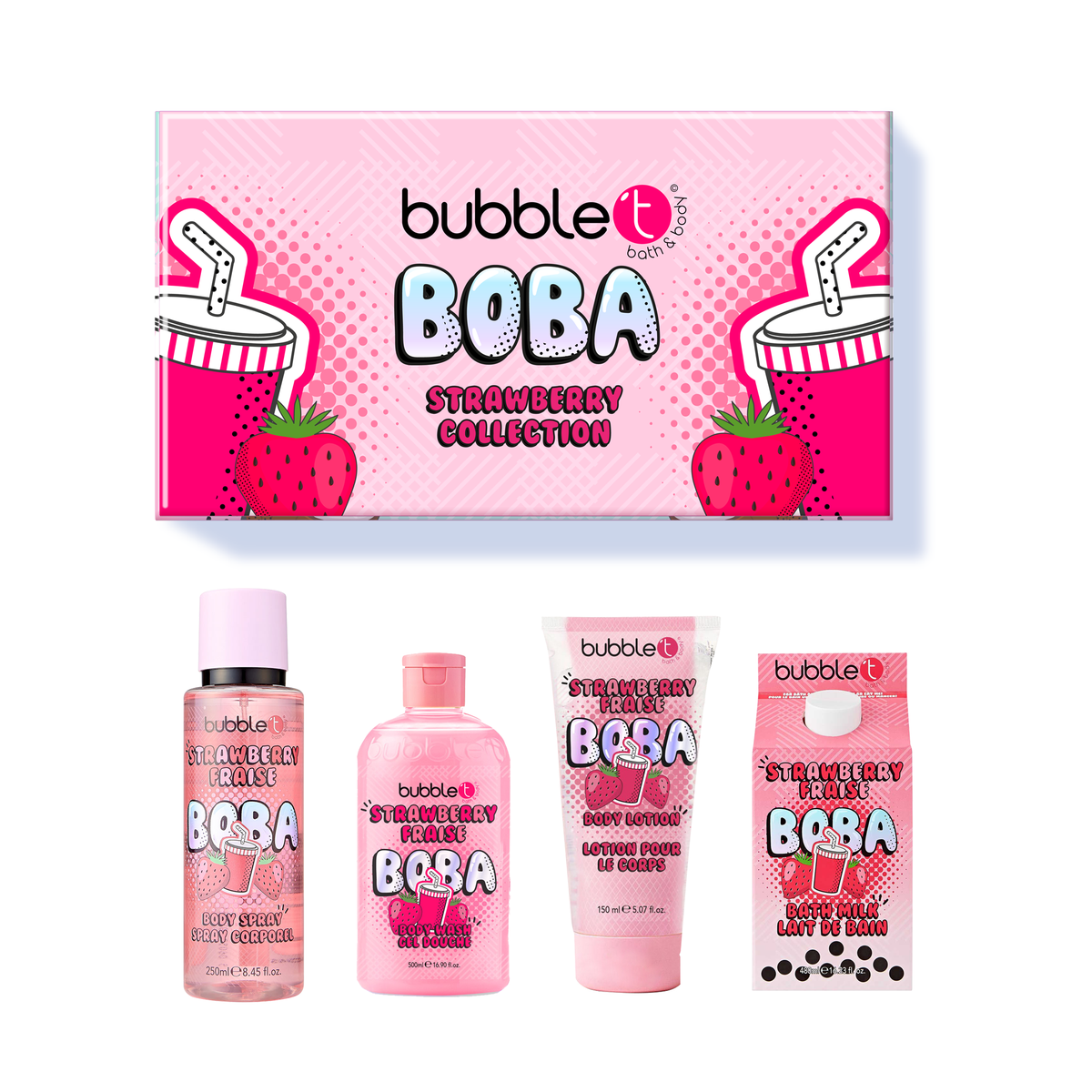 Bubble T Strawberry Boba Tea bath and body gift set